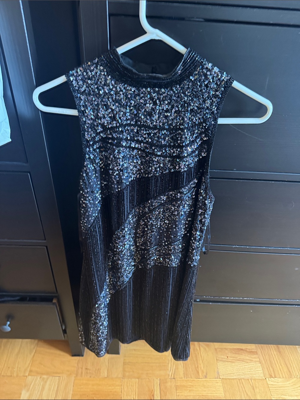 Parker Black Sequin Fringe Cocktail Dress